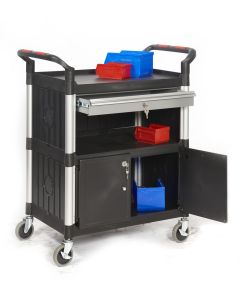 Proplaz Shelf Trolley - Lockable Steel Drawer & Cupboard